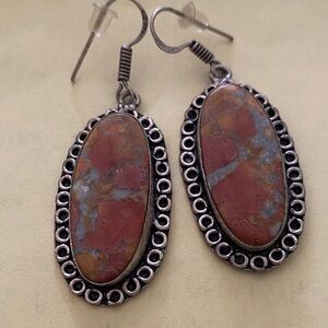 Elegant Silver and Red Oval Earrings